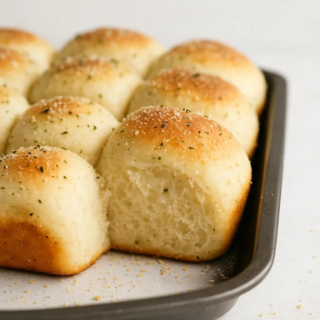 A tray of bread rolls with seasoning.