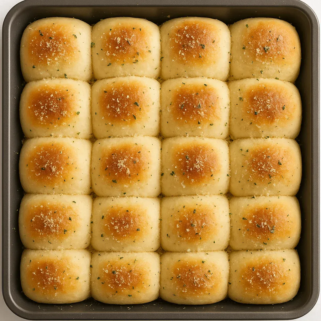 A pan of bread with green seasoning.