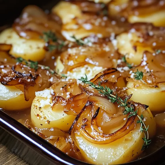 A dish of food with onions and garlic.