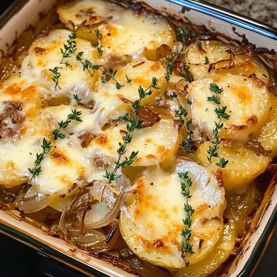 A dish of food with cheese and onions.