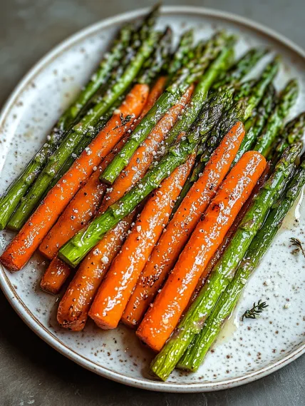 A plate of carrots and asparagus.