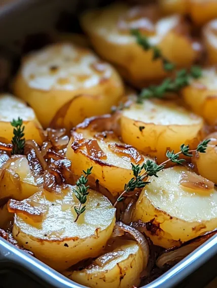 A bowl of potatoes with onions.