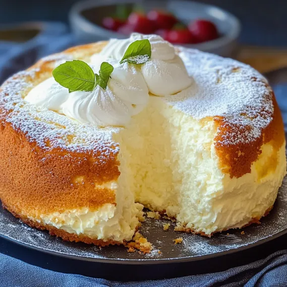 A slice of cake with white icing and green leaves.