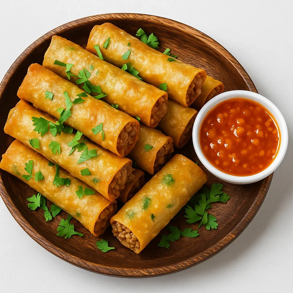 A plate of food with a bowl of sauce.