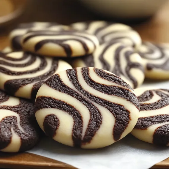 A plate of cookies with a zigzag pattern.