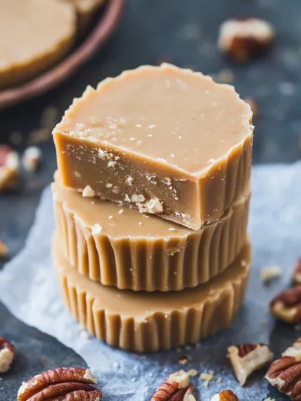 Three stacked brown candies.