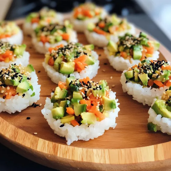 A wooden tray with a variety of sushi rolls.
