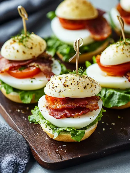 A plate of sandwiches with bacon and tomato.
