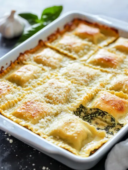 A white dish with a lasagna in it.