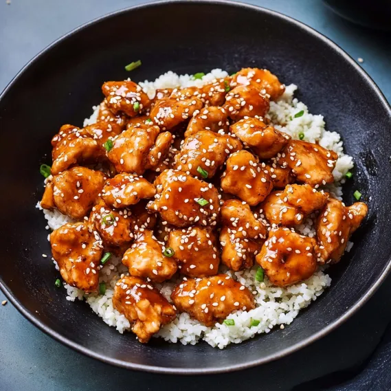 A bowl of chicken and rice.