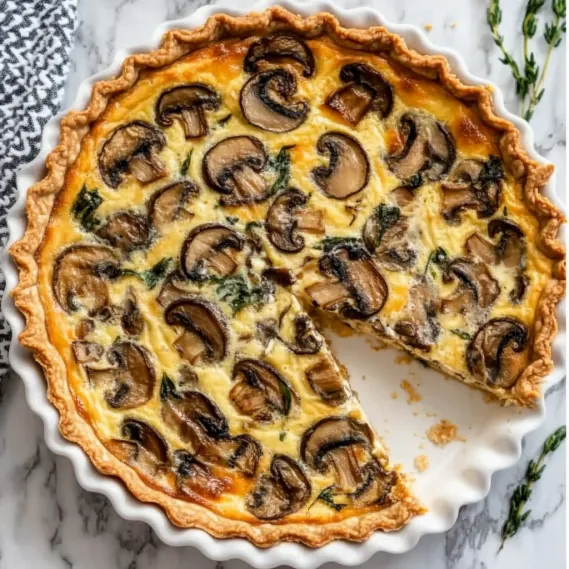 A slice of mushroom quiche.