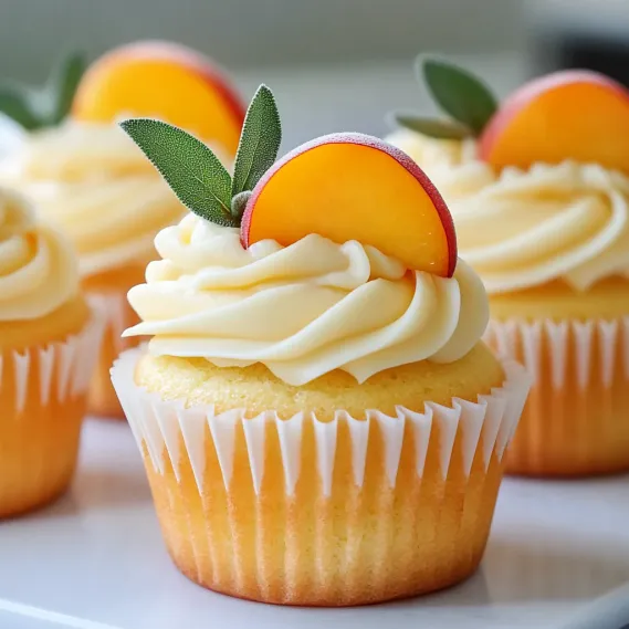 A cupcake with a peach on top.