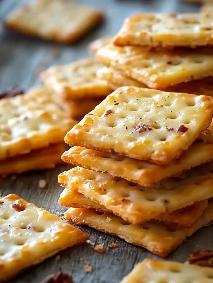 A stack of crackers on a table.