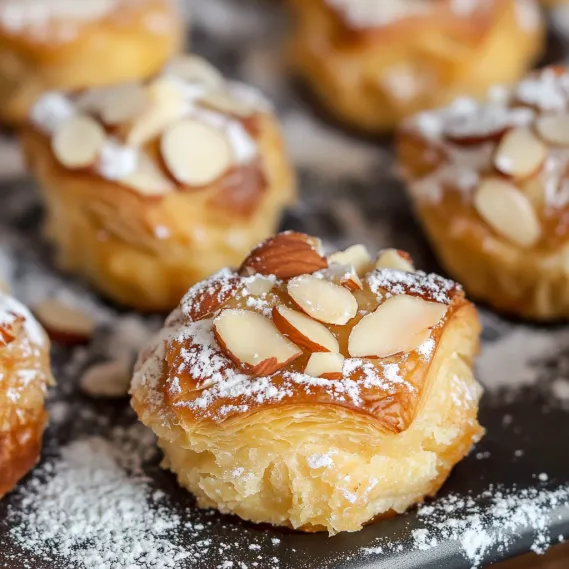A plate of pastries with almonds on top.