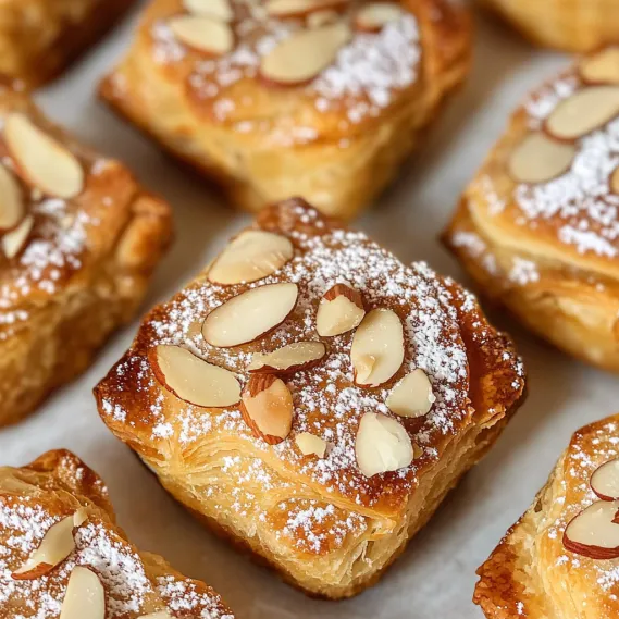 Almonds on top of a pastry.