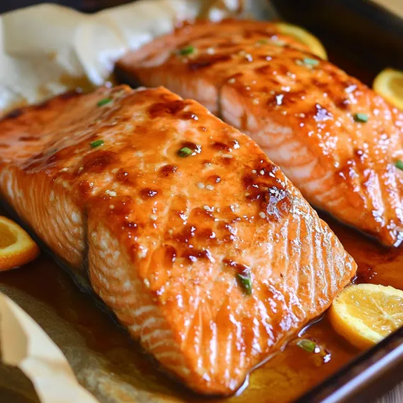 Two pieces of salmon on a plate.