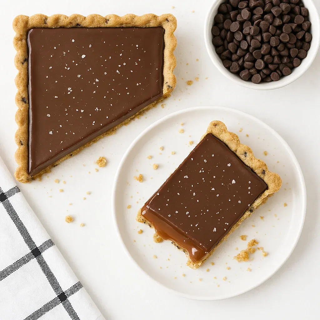 A slice of chocolate pie on a white plate.
