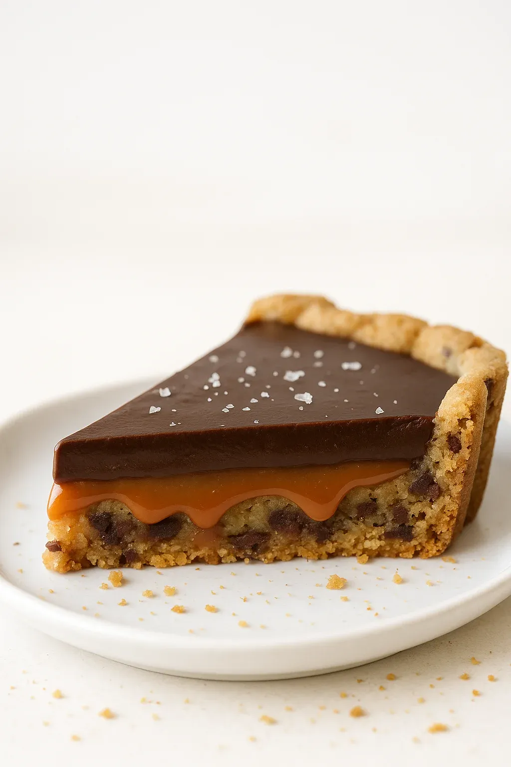A slice of chocolate pie on a plate.