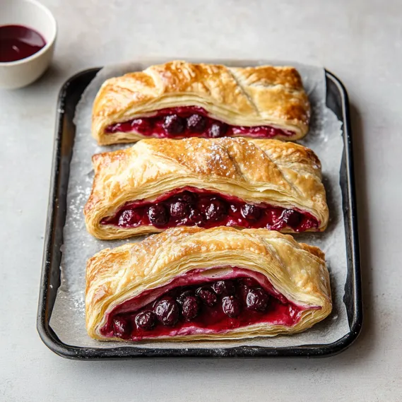 Three pastry filled with berries.