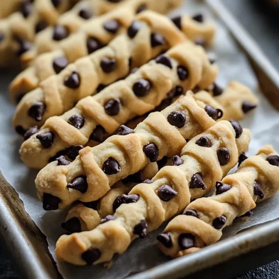 A tray of chocolate chip cookies.
