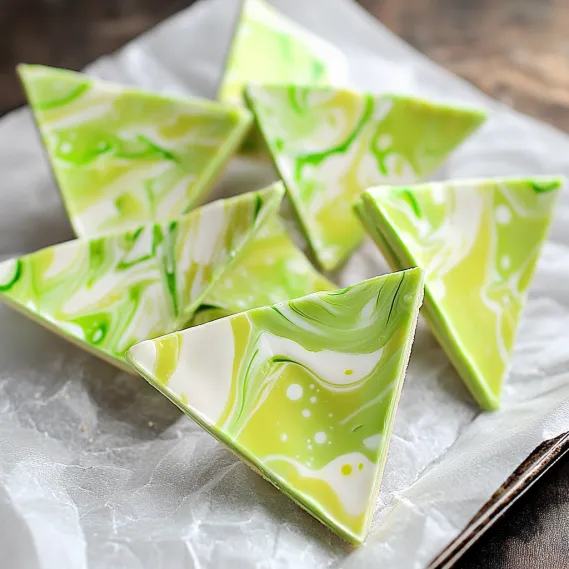 Four green and white triangles on a white plate.
