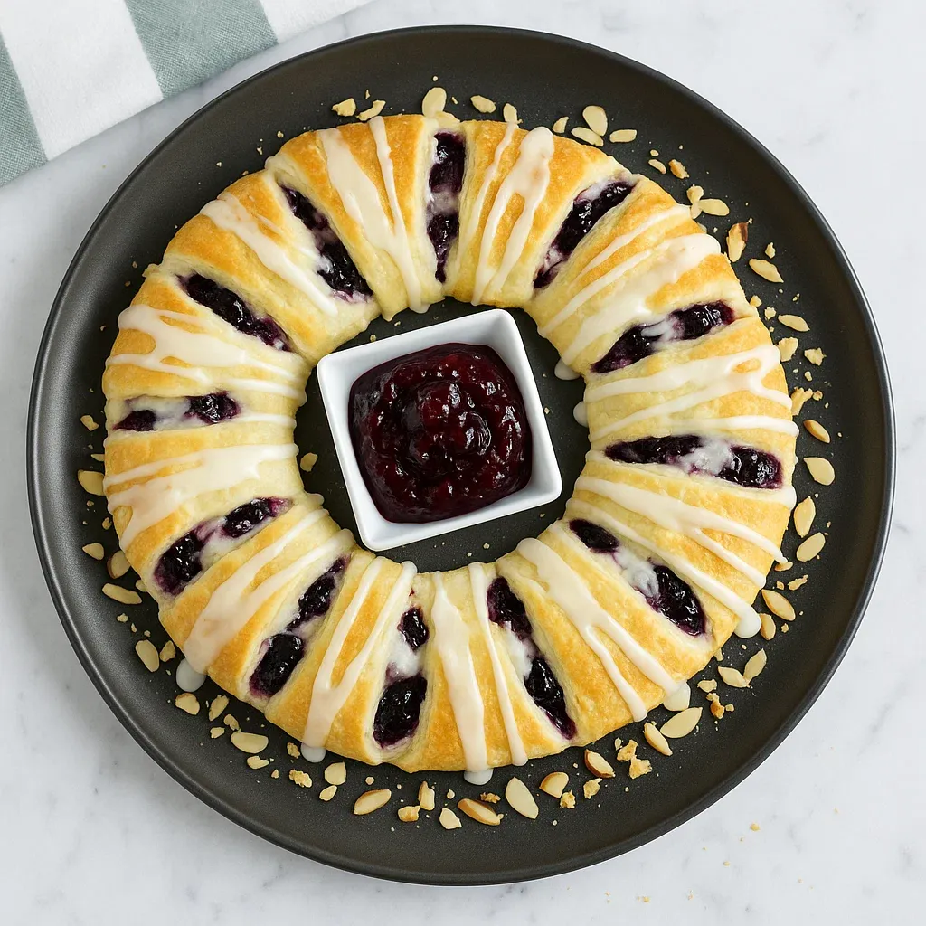 A plate of food with a blueberry filling.