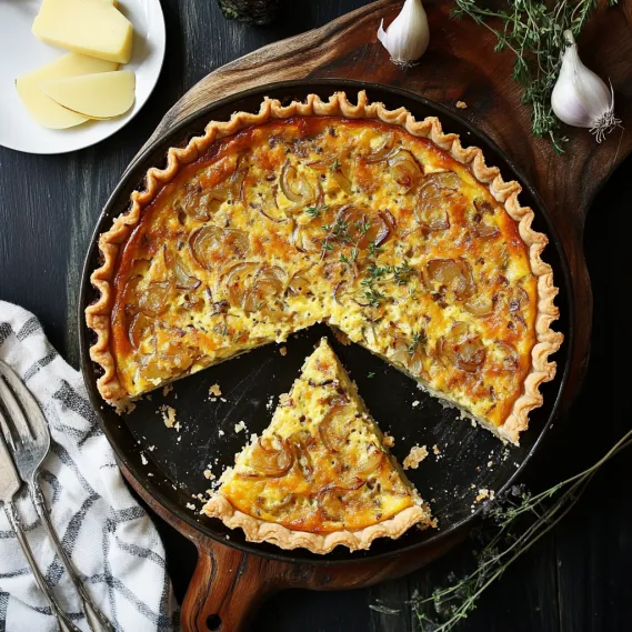 A slice of quiche on a plate.