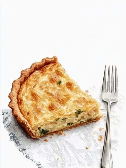 A slice of pie with a fork next to it.