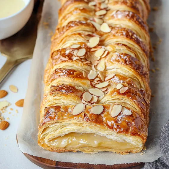 A pastry with almonds on top.