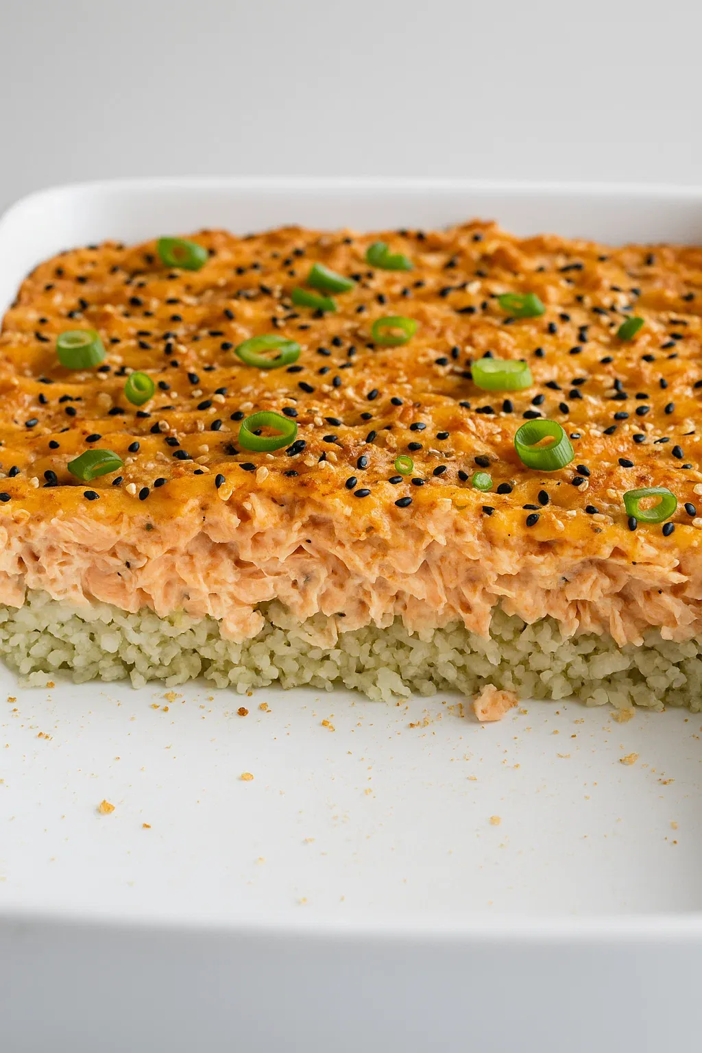 A slice of orange food with black seeds.
