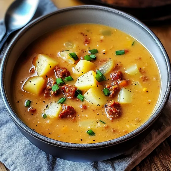A bowl of soup with a spoon in it.