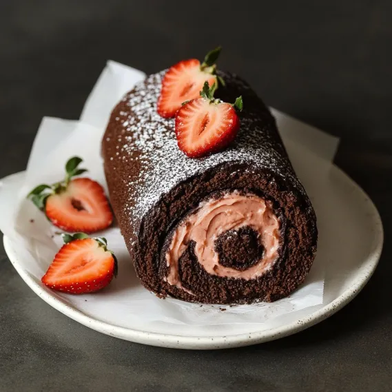 A chocolate cake with strawberries on top.