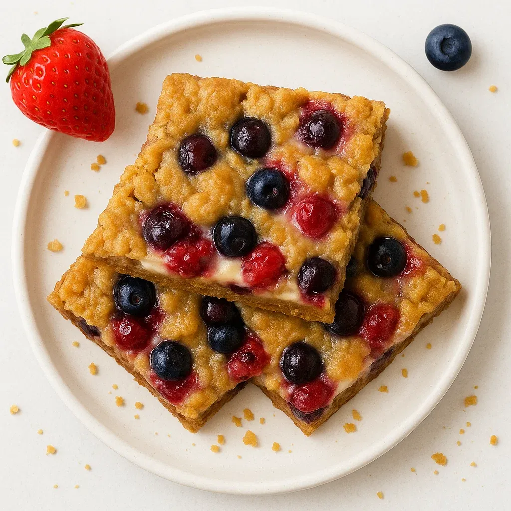 A plate of food with a strawberry and blueberries.