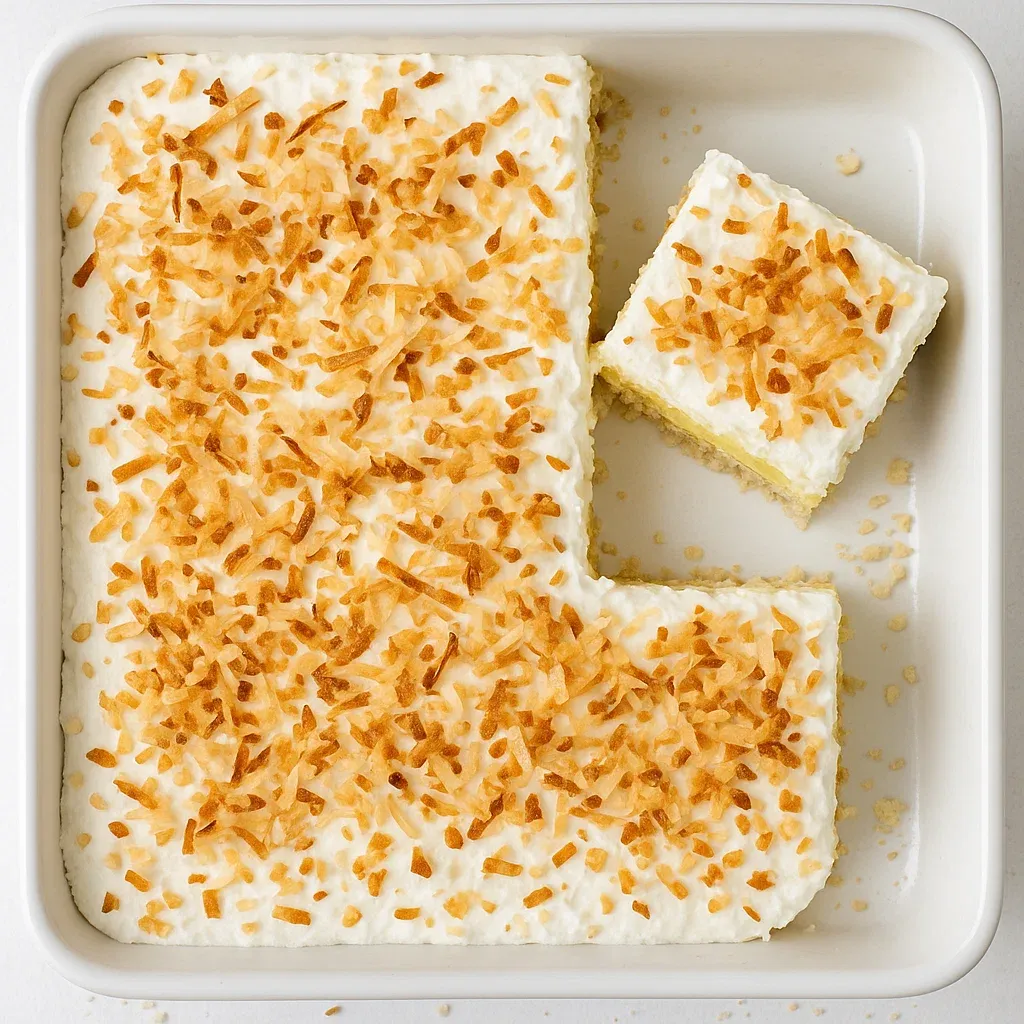 A white square plate with a piece of cake on it.