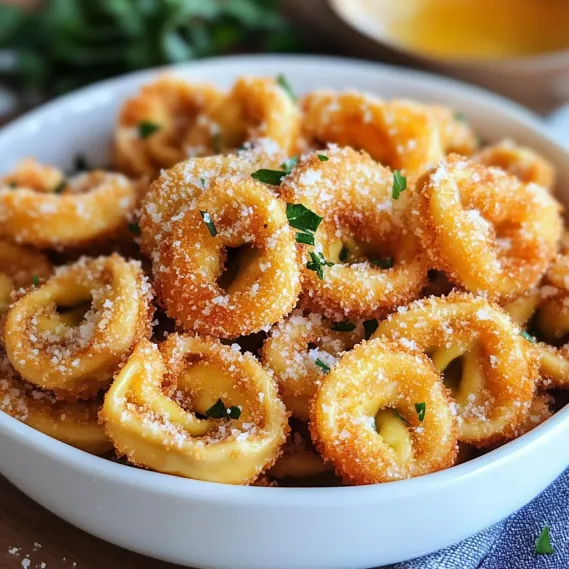 A bowl of pasta with cheese and herbs.