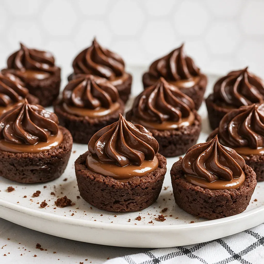 A plate of chocolate cupcakes with swirls.