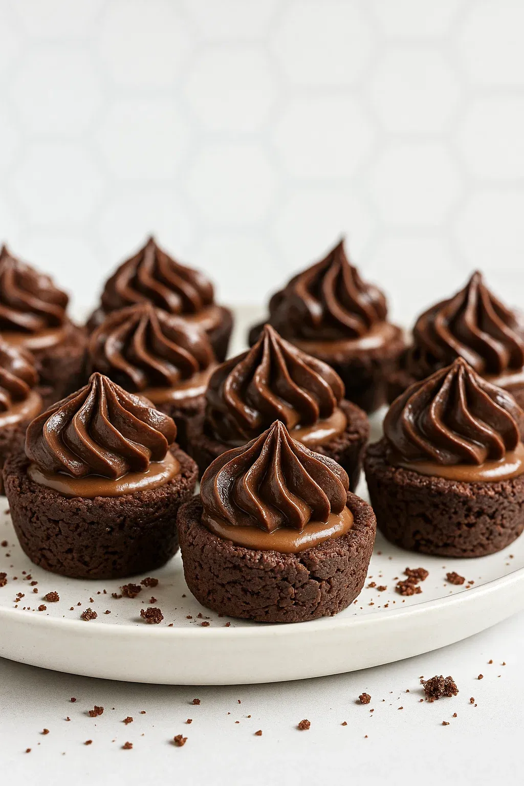 Chocolate cupcakes with chocolate frosting and chocolate sprinkles.
