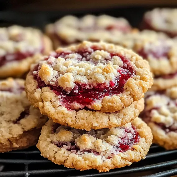 A plate of cookies with red jam.