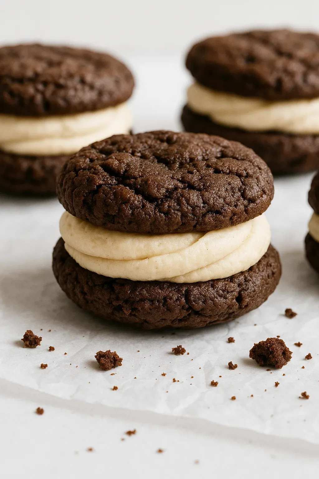 Chocolate and white frosted cookies.