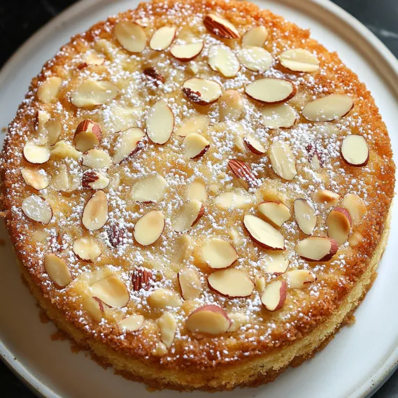 A cake with almonds on top.