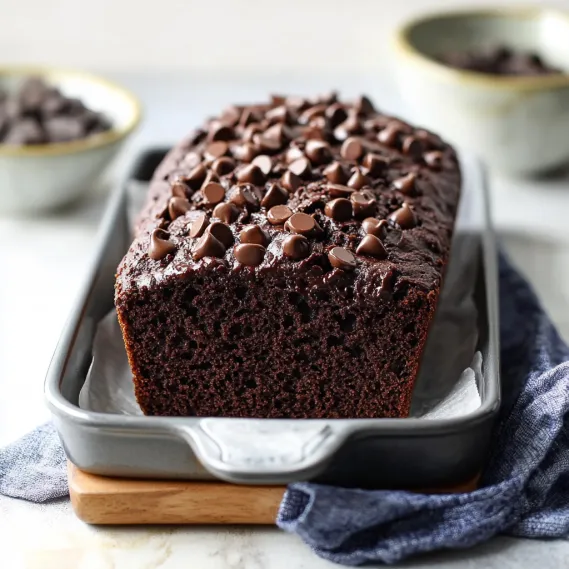 A chocolate cake with chocolate chips on top.
