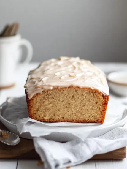 A loaf of bread with white icing.