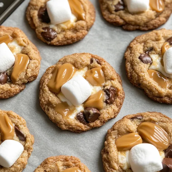 Marshmallows on top of cookies.