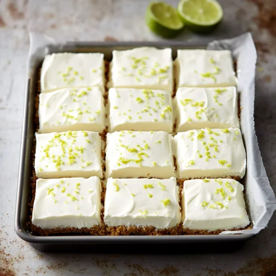 A pan of cake with green limes on top.