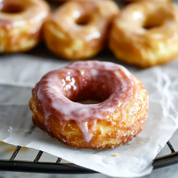 A glazed donut on a paper towel.
