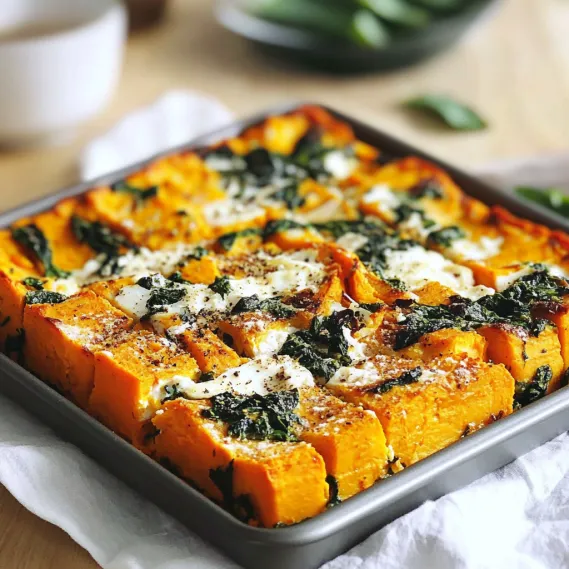 A pan of food with greens on top.