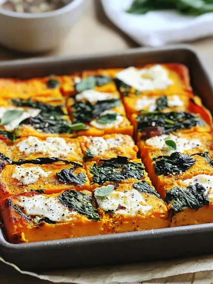 A square pan of food with greens on top.