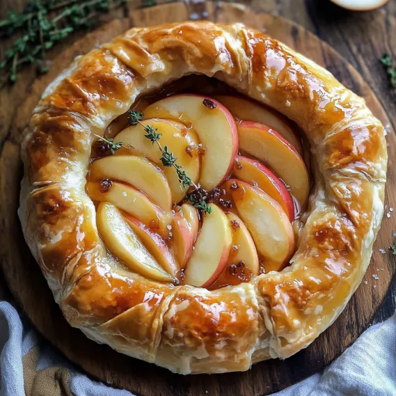 A pastry with apples and herbs on top.