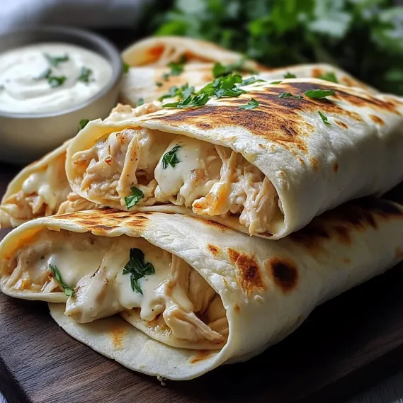 A sandwich with chicken and cheese on a wooden table.