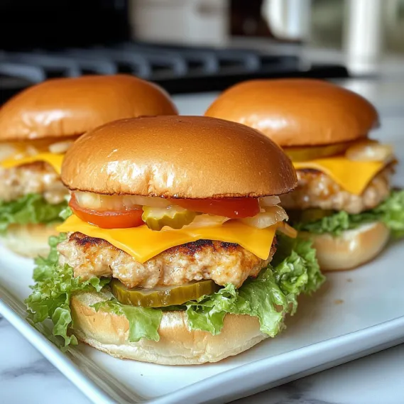 Three burgers on a plate.
